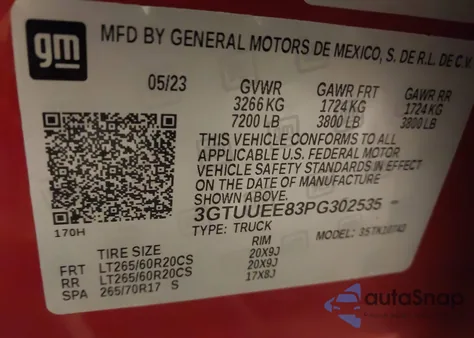 2023 GMC Sierra 1500 4Wd Standard Box At4 z USA, uszkodzony, nr VIN 3GTUUEE83PG302535